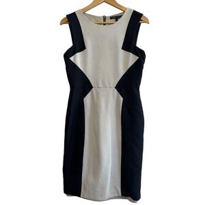 BCBGMAXAZRIA Evelyn Colorblock Sheath Dress Black Cream SZ 10 Classic Officecore